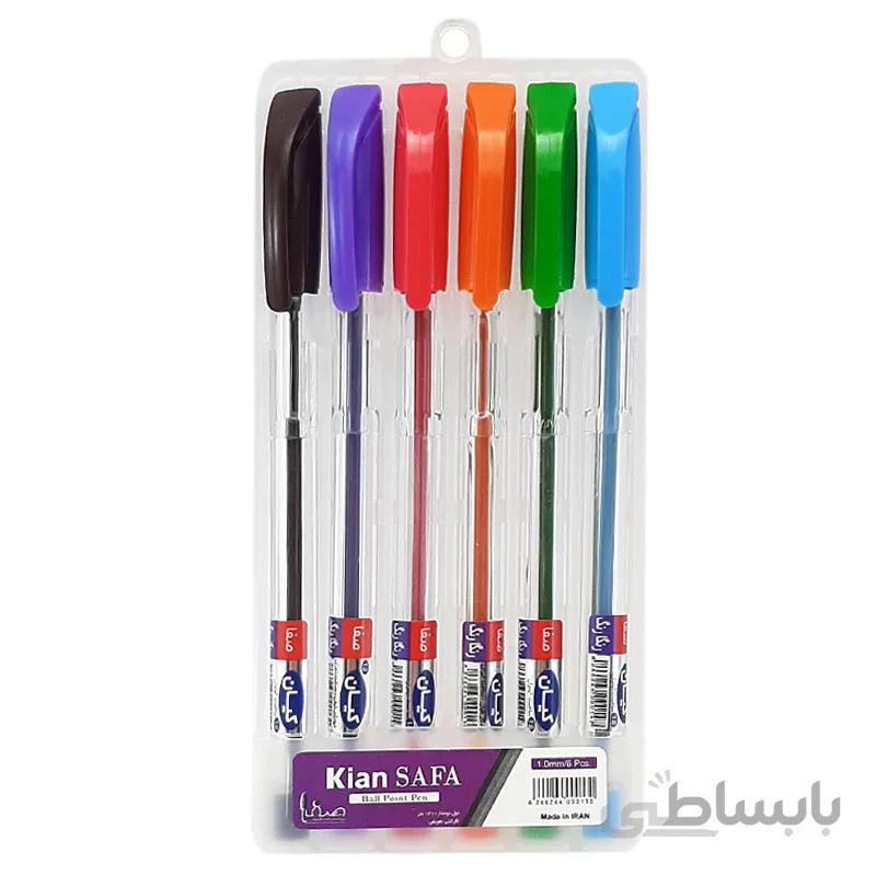 خودکار رنگی کیان صفا بسته 6 عددی با قطر نوشتاری 1.0 میلی متر