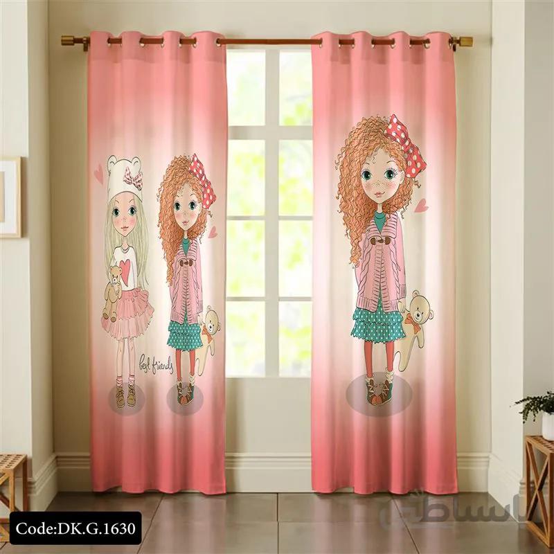 پرده پانچی (هازان و مخمل) کد DK.G.1630 طرح دخترانه دختران و عروسک خرسی