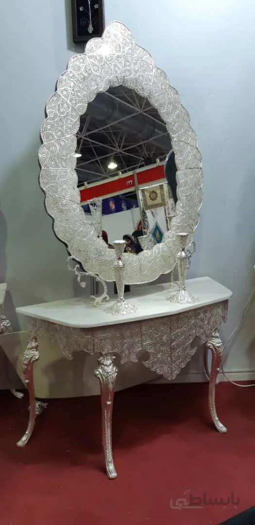 ست کامل آیینه کنسول و شمعدان ملیله کاری کد ۱۰۵۰۶
