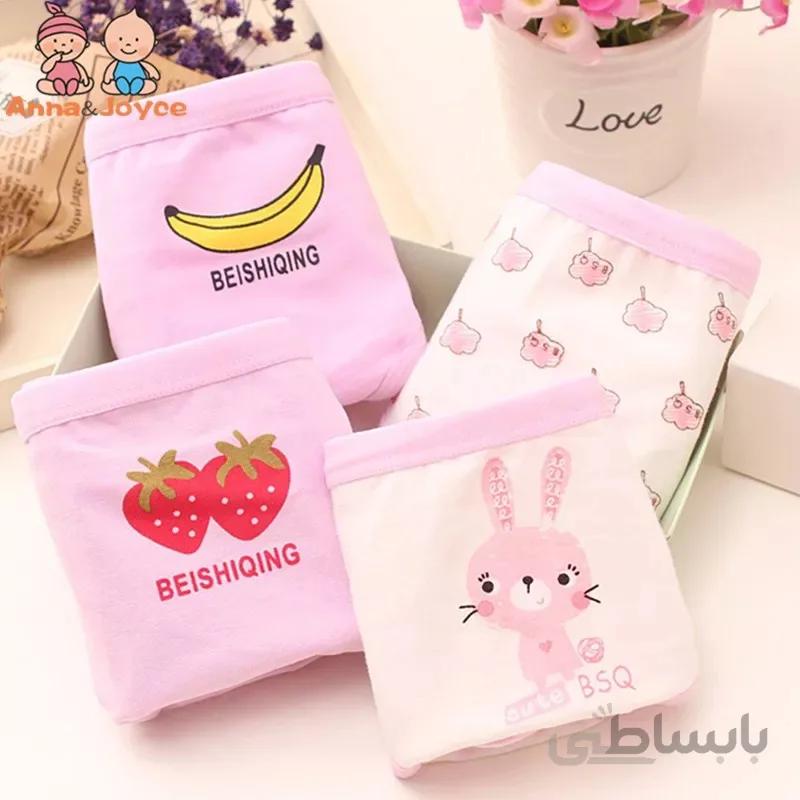 شورت دخترانه بچگانه نخی مجموعه 4 عددی