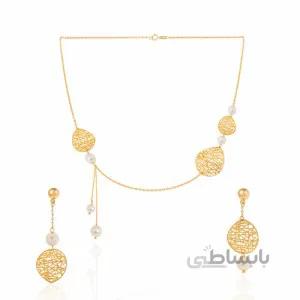 نیم ست طلا دست ساز طرح فیوژن چیپسی با مروارید کد XS227