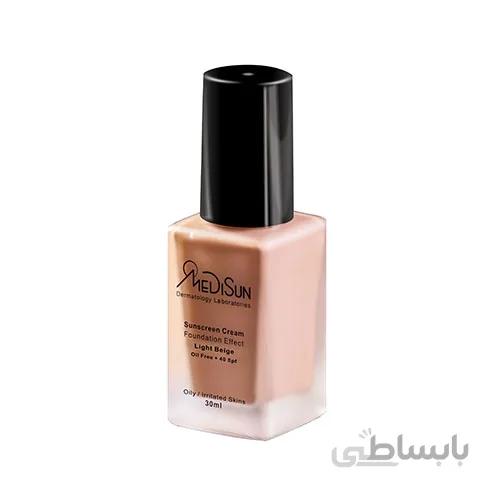 ضد آفتاب کرم پودری شیشه ای بژ روشن مناسب پوست چرب مدیسان SPF40 حجم 30 میلی لیتر ا Medisun Sun Screen Cream Foundation Effect Light Beige Oil Skin SPF 40 30ml