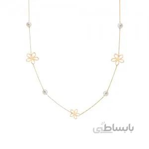گردنبند رولباسی طلا زنانه طرح گل با مروارید کد XN608