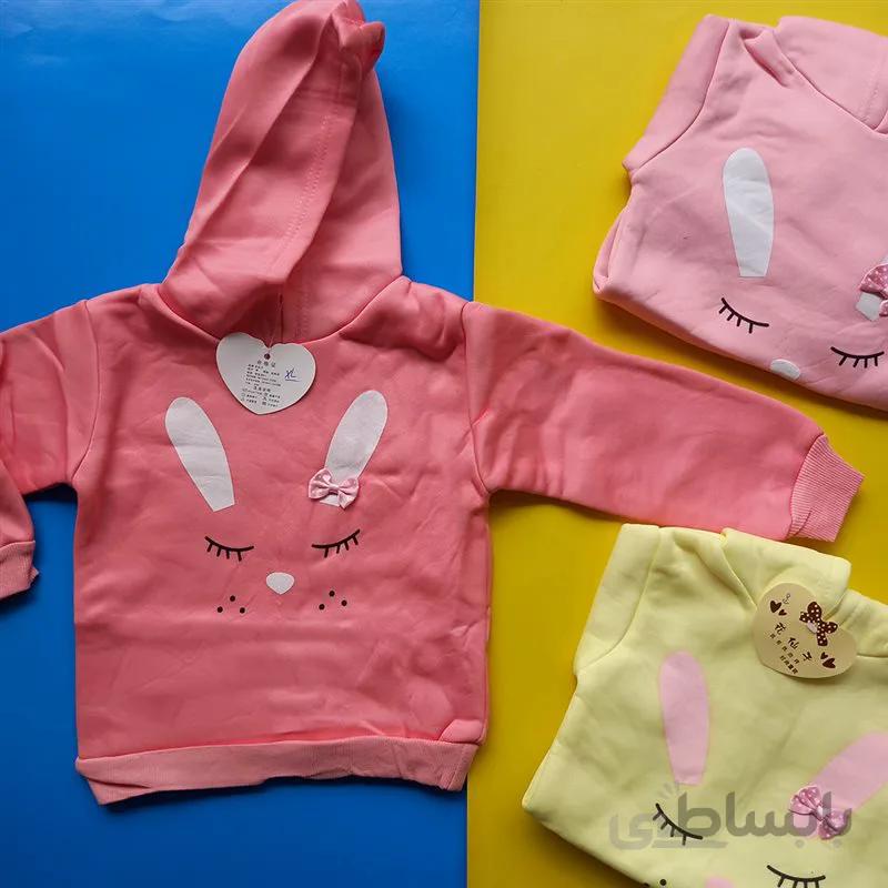 هودی بچگانه دخترانه کلاه دار توکرکی طرح خرگوش سایز 9-12 ماه، 35 و 40 کد 356