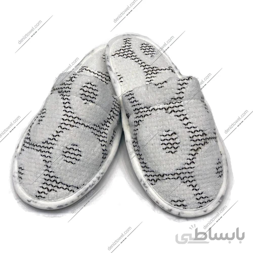 دمپایی حوله بهار طوسی طرحدار