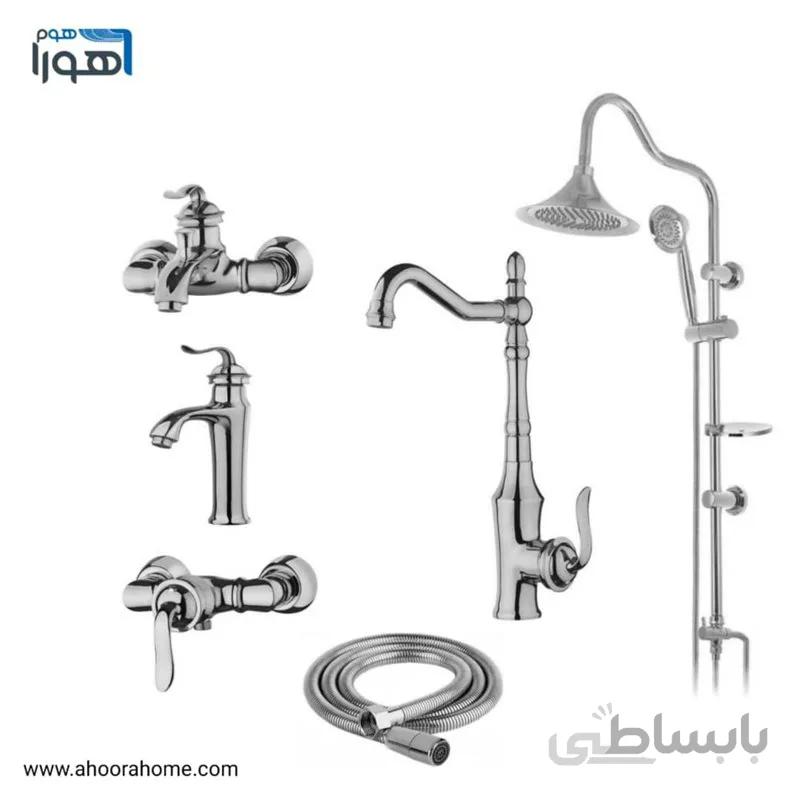 ست شیرآلات مدل بامبو کروم + علم دوش شیپوری + شلنگ توالت
