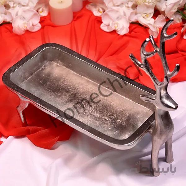گوزن مستطیل آلومینیومی نقره ای ( دیس شیرینی و میوه )