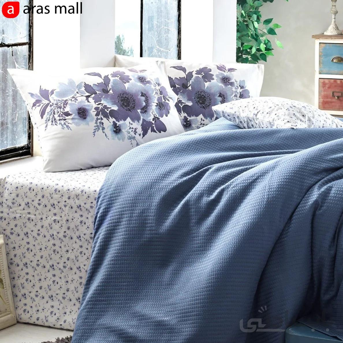 ست روتختی پیکه کاتن باکس مدل Pike طرح Anemone رنگ Indigo دو نفره 4 تکه