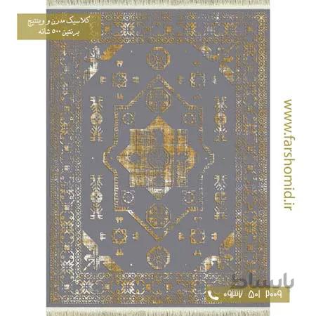 فرش وینتیج کد 7702311 طوسی طلایی فرش برنتین