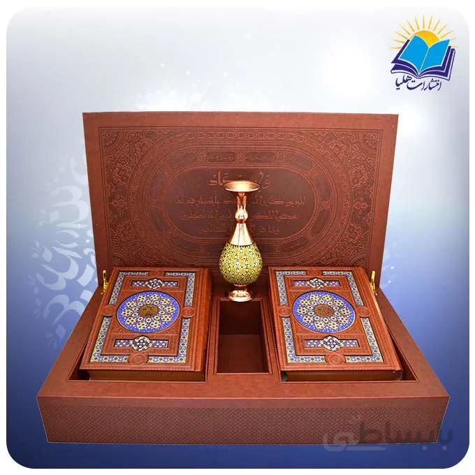 ست قرآن و حافظ وزيري جعبه لپ تاپی چرم کاغذ گلاسه با گلدان خاتم(كد272)