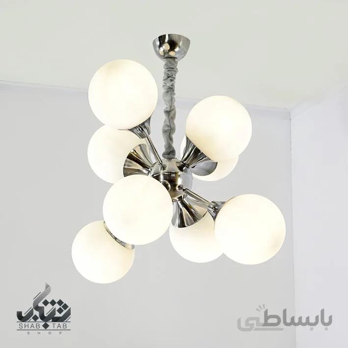 لوستر آویز مدرن هشت شعله مولکولی استیل کد 673 SHJ
