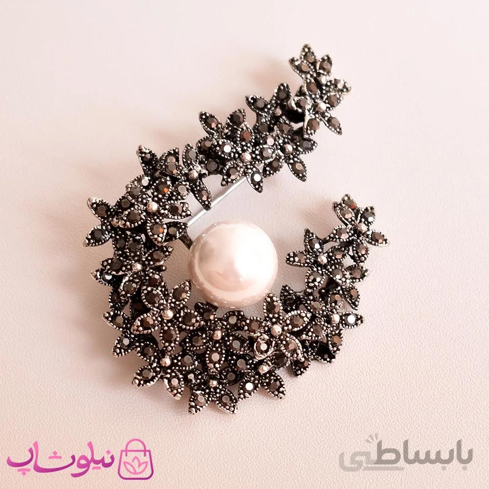 گل سینه زنانه برنجی طرح مروارید کد 1010 3