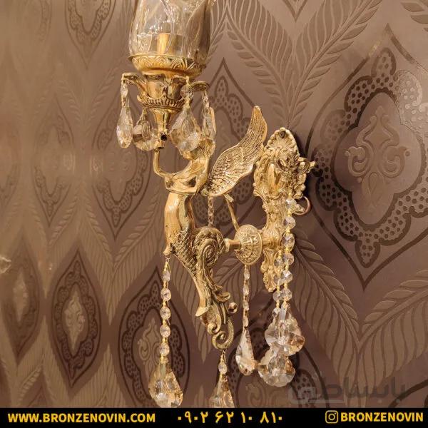 لوستر دیواری برنزی طرح فرشته تک شعله