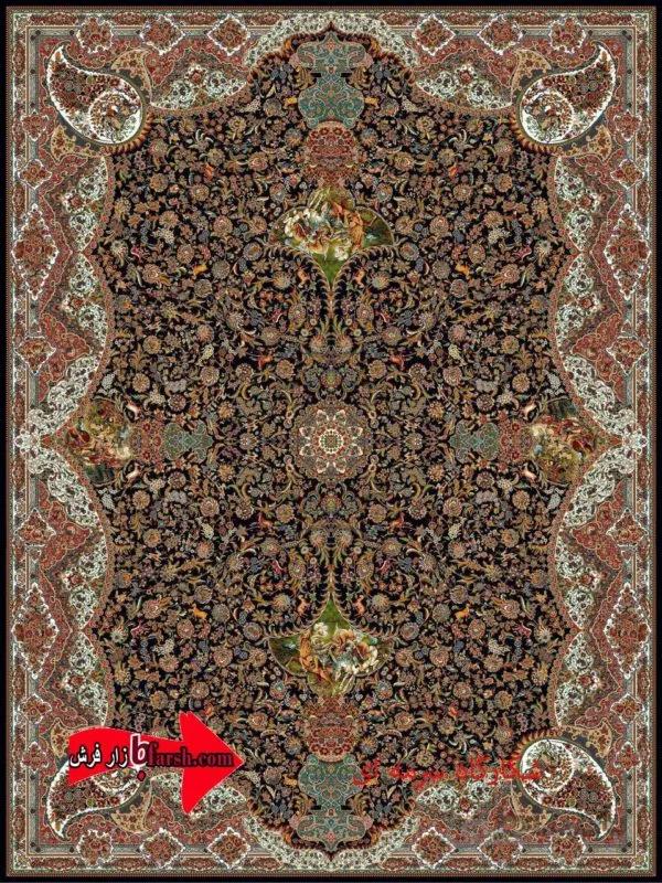 فرش کاشان طرح شکارگاه سرمه ای