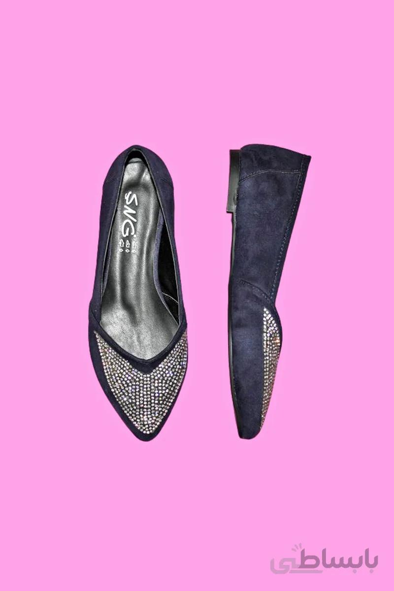 Şng کفش تخت زنانه Navy Blue Nubuck