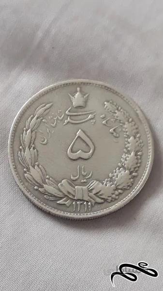 سکه نقره ۵ ریال رضا شاه با ۲۰ گرم نقره تاریخ ۱۳۱۱