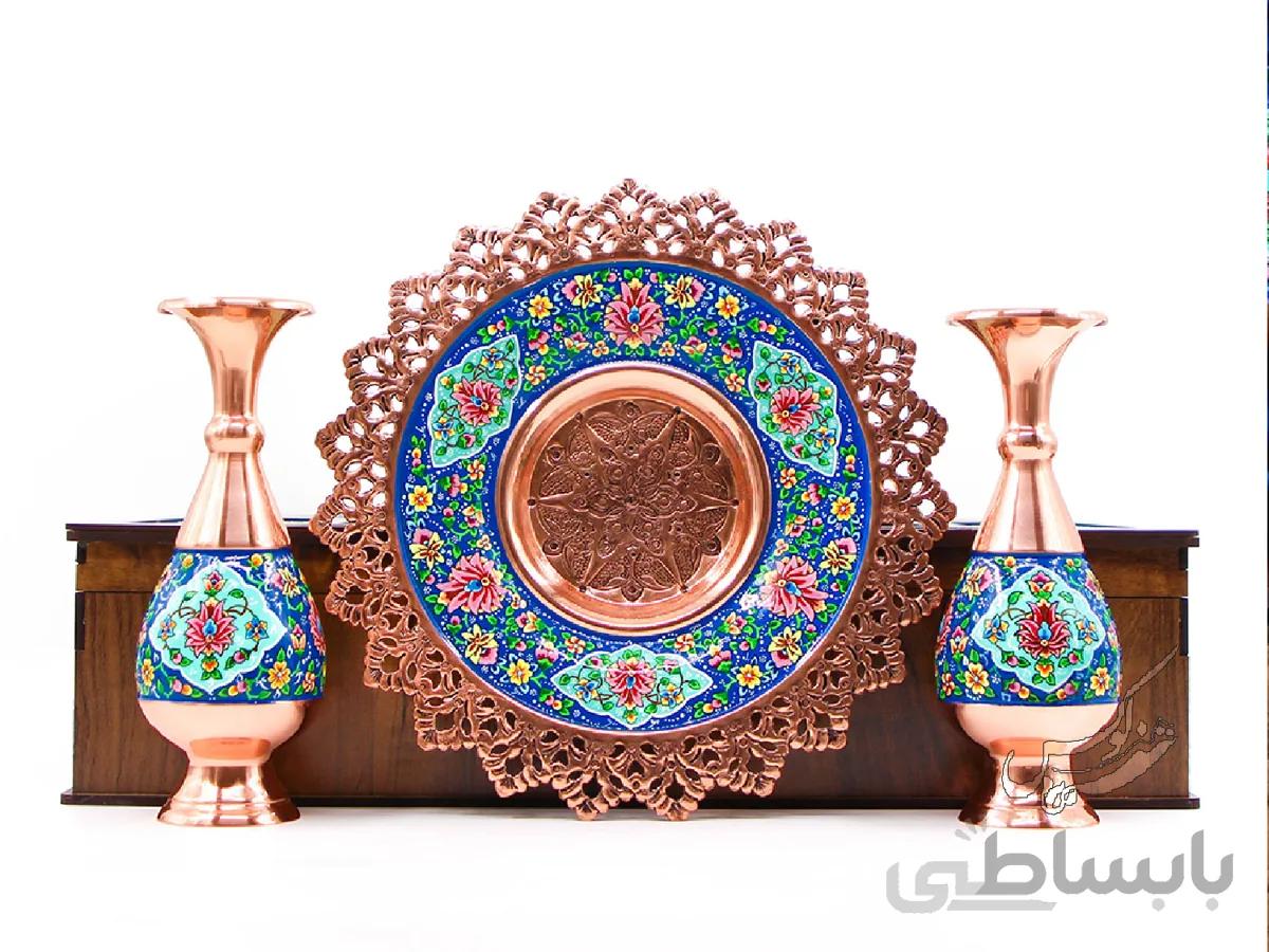 سرویس بشقاب و گلدان مس و پرداز