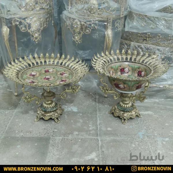 ست پذیرایی میوه خوری برنزی و آجیل خوری طرح برگی