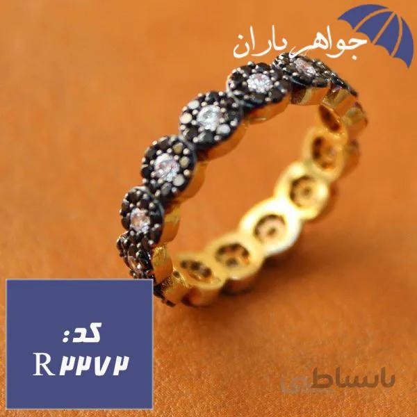 حلقه نقره طلایی طرح شکوفه مشکی کد R_2272