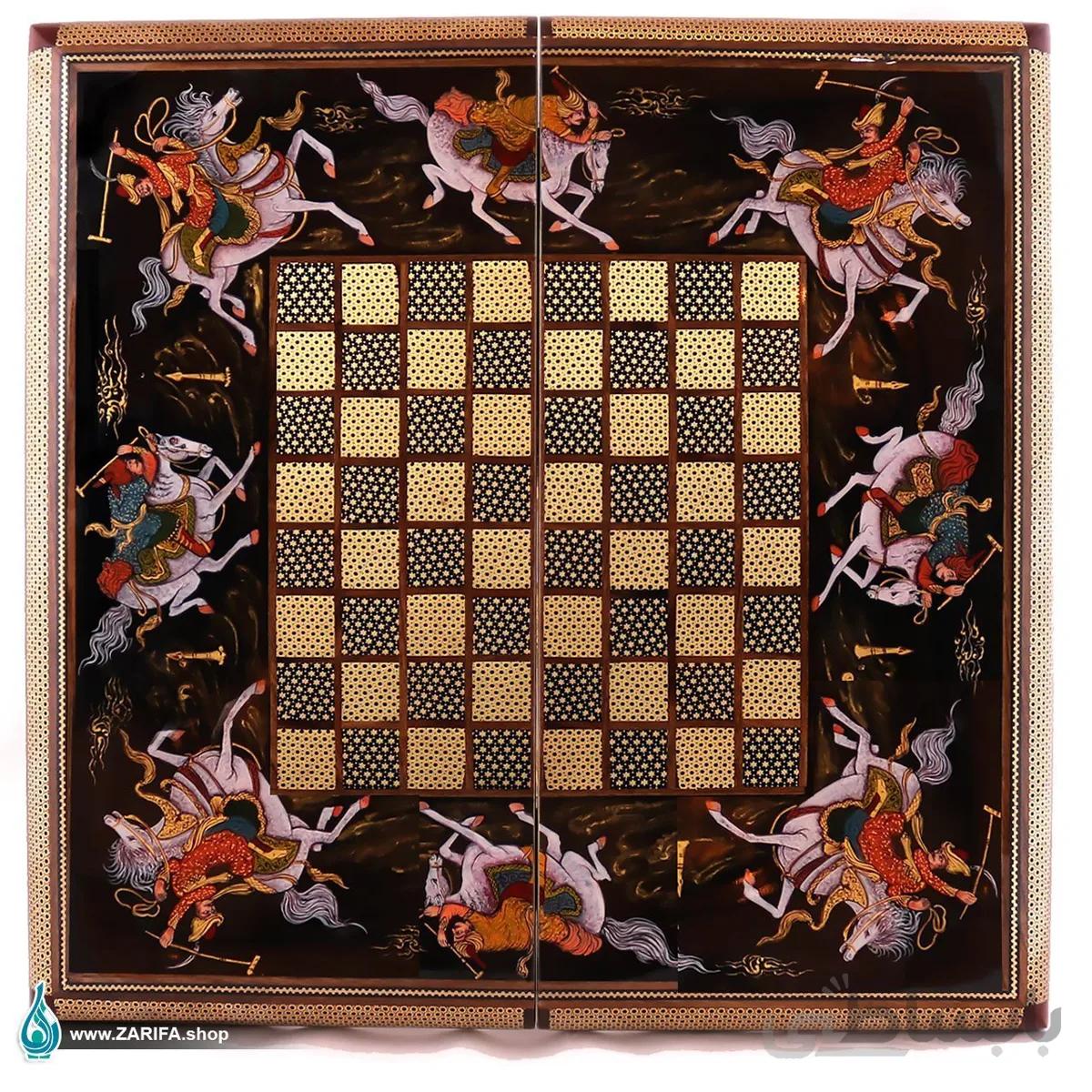 تخته نرد و شطرنج خاتم اعلا با نگارگری چوگان ۵۰ در ۵۰