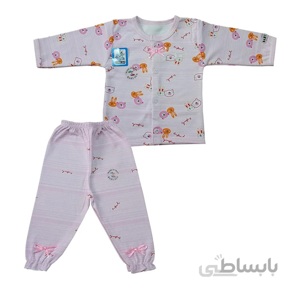 ست شومیز و شلوار نوزادی بی بی سان طرح خرگوش و خرس