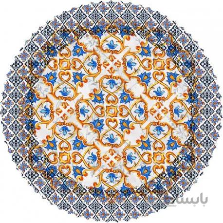 رومیزی مخمل گرد گل ابی طلایی
