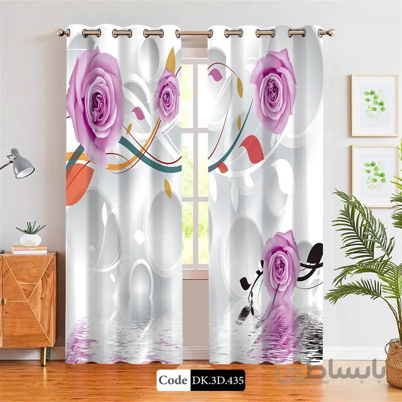 پرده پانچی (هازان و مخمل)کد DK.3D.435 طرح سه بعدی گل های بنفش در آب