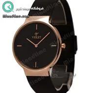 ساعت ویولت مردانه کلاسیک مشکی رزگلد بند حصیری صفحه مشکی کد 0528/2G