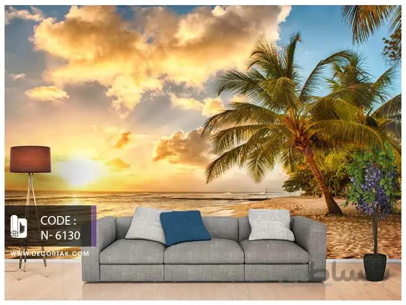 پوستر دیواری طبیعت طرح غروب آفتاب در ساحل کد N-6130