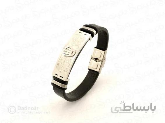 دستبند مردانه چرم استیل رولکس-zarrin-b-54