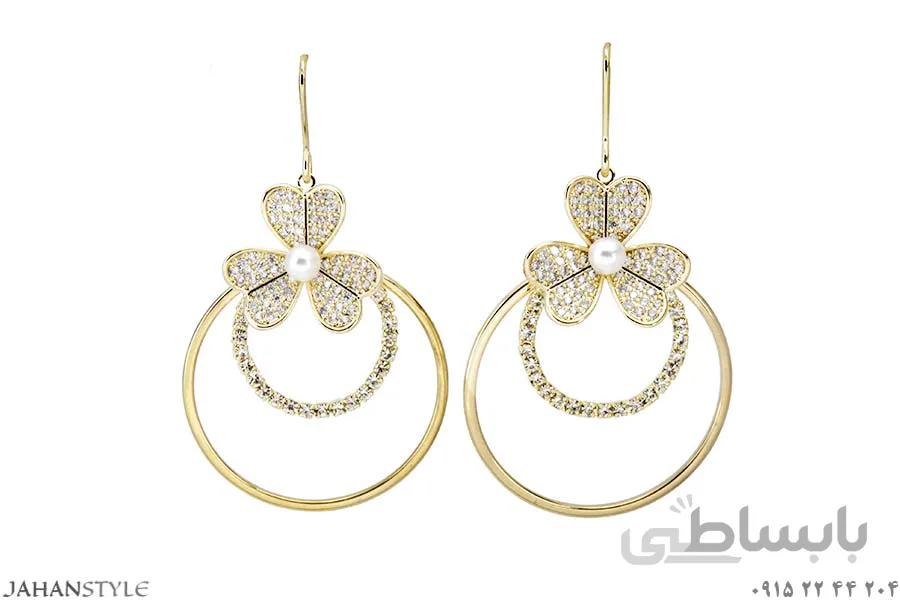 گوشواره آویز فشن پایه نقره طرح حلقه و گل