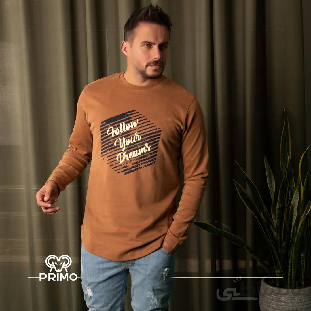 تیشرت پنبه مردانه مدل آستین بلند چاپی 513605