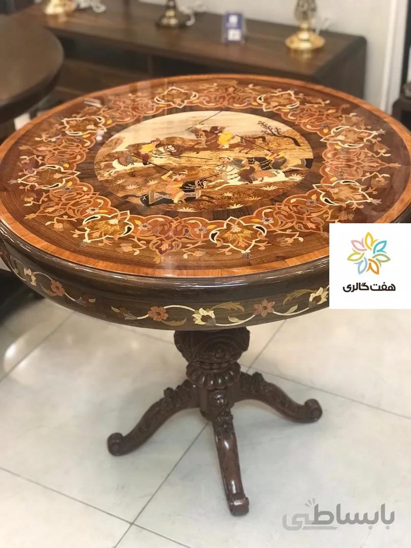 میز غذاخوری معرق منبت چوب قطر ۹۵ کد ۱۰۱۳۷۳