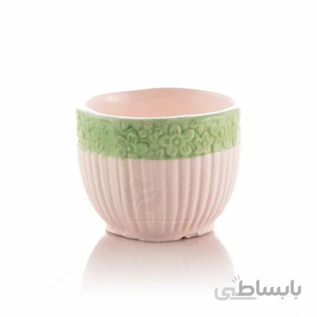 گلدان سرامیکی شیاردار لبه رنگی ارتفاع ۱۸ سانتی متر