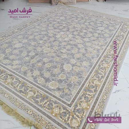 فرش ماشینی 1200 شانه 8 رنگ کد 305 افشان طوسی طلایی کلکسیون رویال شاهکار آریایی
