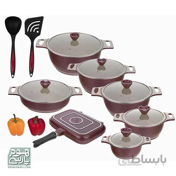 سرویس قابلمه 16 پارچه هوم کینگ مدل Granite Plus رنگ زرشکیبرند هوم کینگ (Homeking)