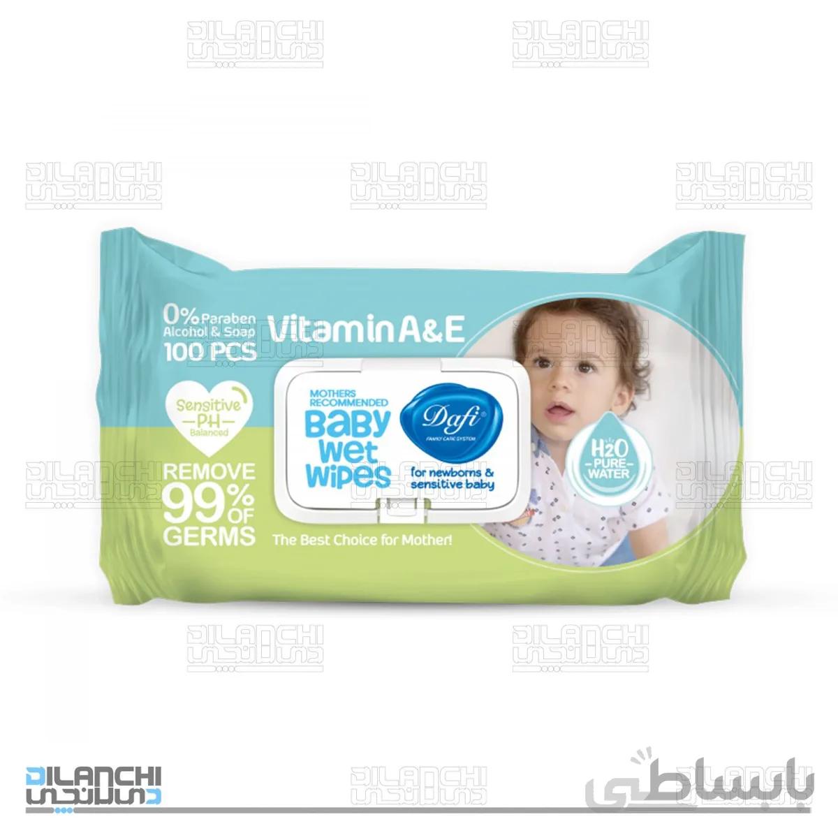 دستمال مرطوب پاک کننده کودک دافی مدل درب دار بسته 100 عددی