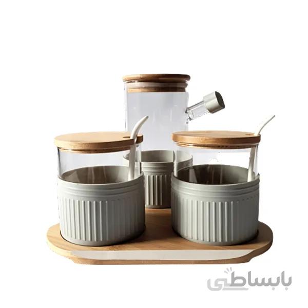ست ظرف روغن و چاشنی با استند بامبو اولالا 7113