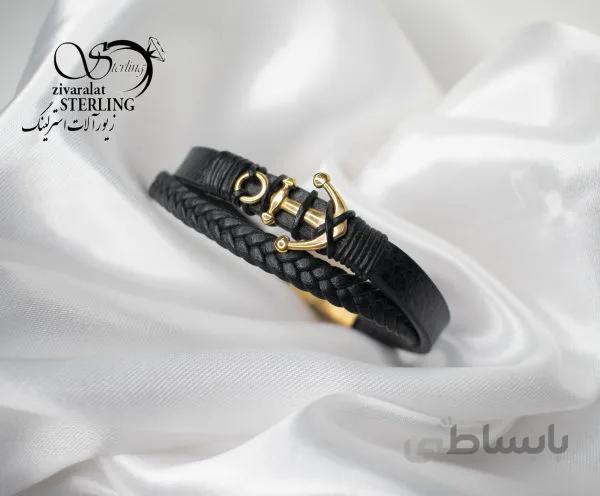 دستبند چرم مردانه طرح لنگر