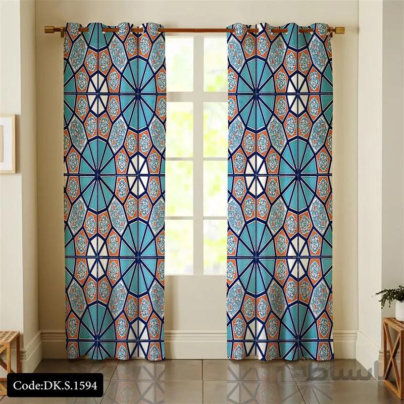 پرده پانچی (هازان و مخمل)کد DK.S.1594 طرح ایرانی و سنتی اسلیمی آیینه کاری
