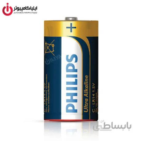 باتری متوسط سایز C تکنولوژی Alkaline برند فیلیپس مدل LR14E2B/97 سری Ultra بسته 2 عددی