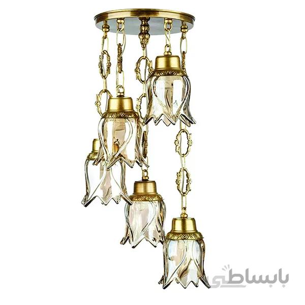 چراغ آویز چشمه نور 5 شعله نامنظم کد C2773/5A آنتیک