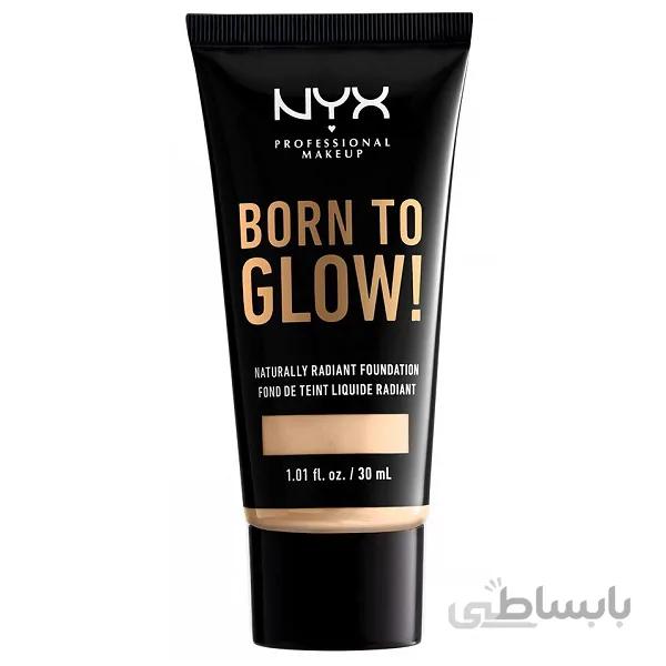 کرم پودر براق نیکس NYX مدل بورن تو گلو Born to Glow حجم 30 میل| نمای براق ا NYX PROFESSIONAL MAKEUP Born To Glow Naturally Radiant Foundation