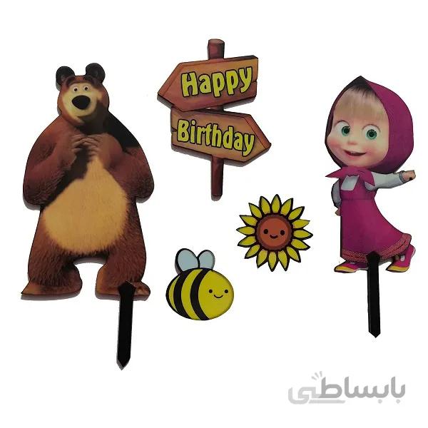 ابزار و تاپر تزیین کیک بهگز مدل ماشا و میشا مجموعه 5 عددی