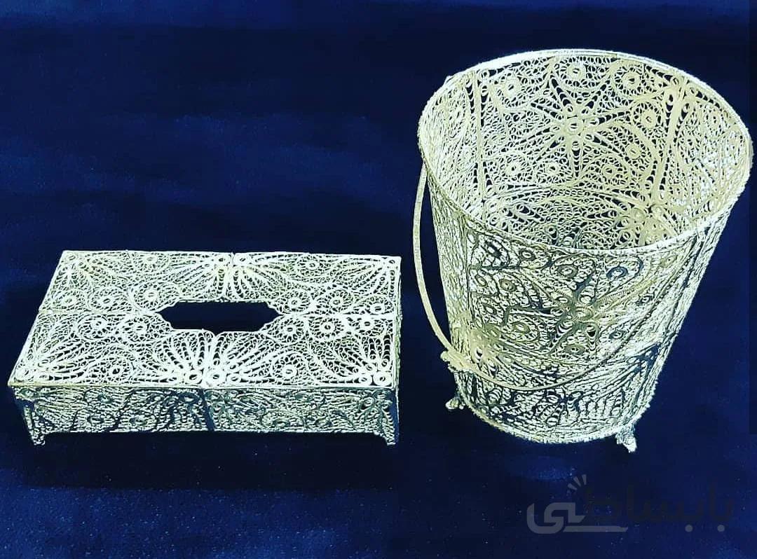 جا دستمال و سطل ملیله کاری کد ۱۰۴۵۳