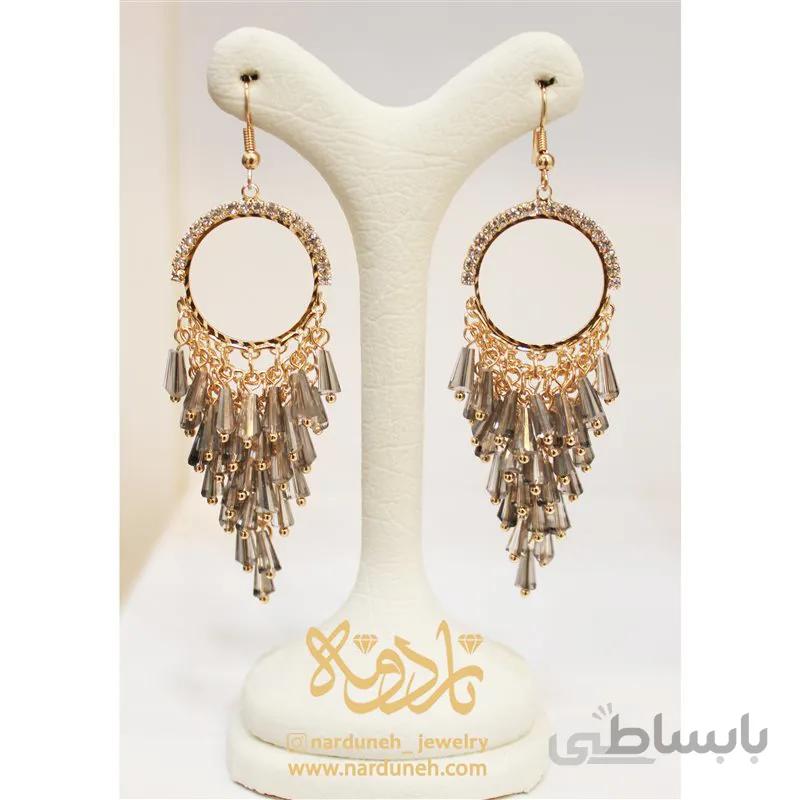 گوشواره کریستال رنگی طرح حلقه خوشه انگور - دودی