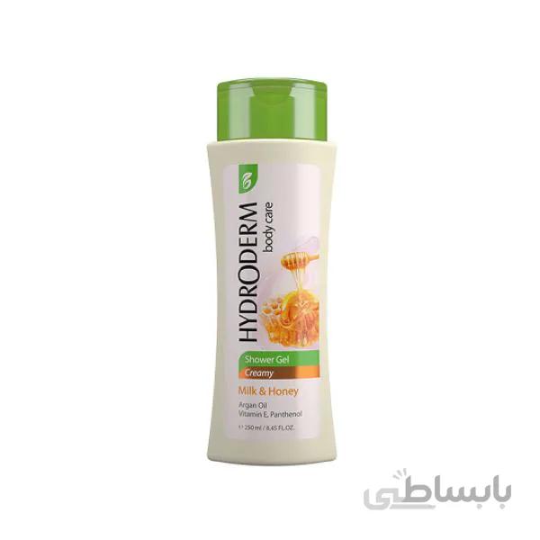 شامپو بدن کرمی هیدرودرم با رایحه شیر و عسل حجم 250 میل ا Hydroderm Milk and Honey Creamy Shower Gel 250 ml