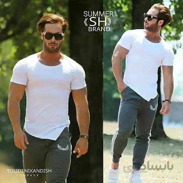 ست تیشرت و شلوار مردانه جنس ویسکوز و دورس تمام کش ا Men's T-shirt and pants set made of viscose and full-length Dors
