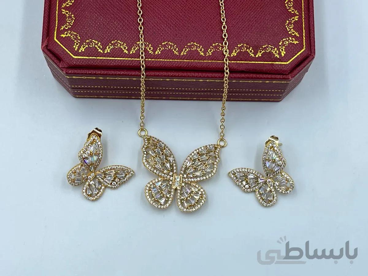 نیم ست گردنبند و گوشواره پروانه در دو رنگ نقره ای و طلایی