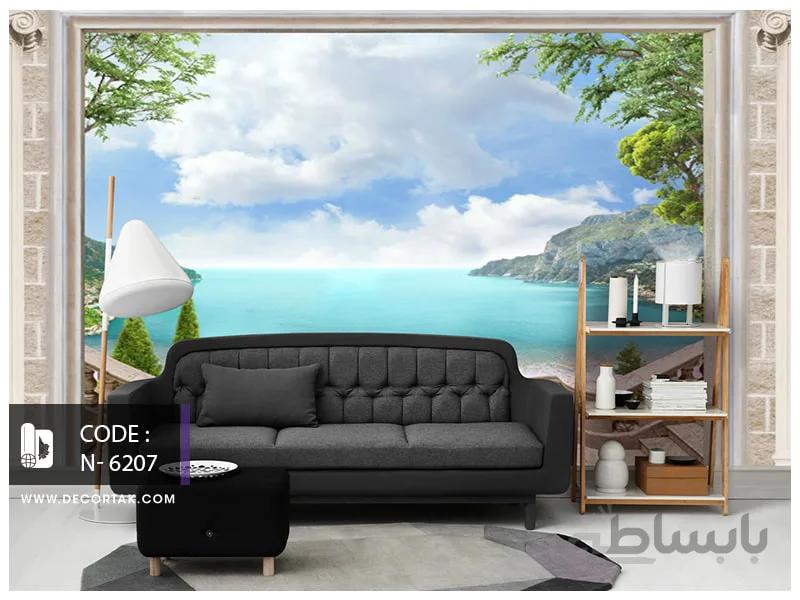 پوستر دیواری طبیعت طرح بالکن رو به دریا کد N-6207